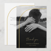 Moderne Arch Black White Gold Weduwfoto Bedankkaart (Voorkant / Achterkant)