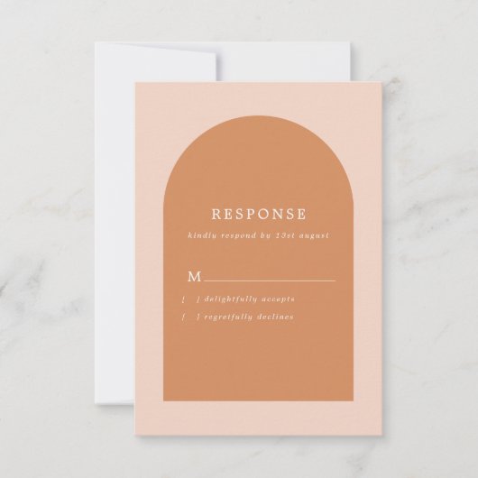 Moderne Arch Blush Pink en Terracotta Wedding RSVP Kaartje (Voorkant)