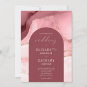 Moderne Arch Blush Pink Gold Agate Wedding Kaart (Voorkant)