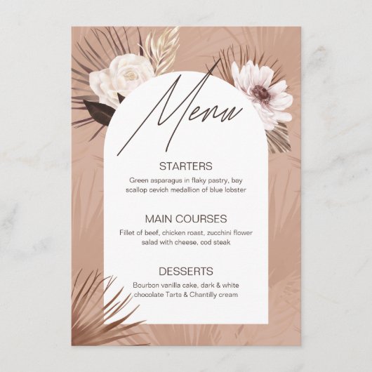 Moderne Arch Bohemen Waterverf Florals Wedding Menu (Voorkant)