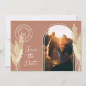 Moderne Arch BOHO Pampas Grass Simple Copper Photo Save The Date (Voorkant)