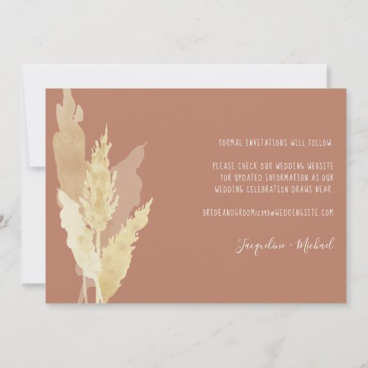 Moderne Arch BOHO Pampas Grass Simple Copper Photo Save The Date (Achterkant)