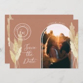Moderne Arch BOHO Pampas Grass Simple Copper Photo Save The Date (Voorkant / Achterkant)