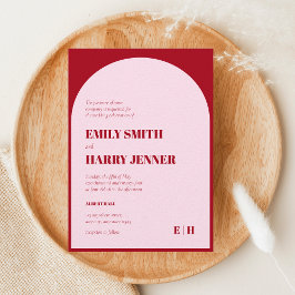 Moderne Arch Bold Typography Pink and Red Wedding Kaart