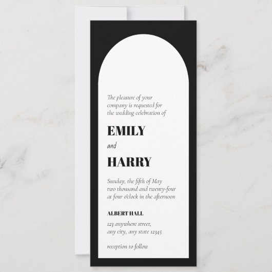 Moderne Arch Bold Typography QR code Long Wedding Kaart (Voorkant)