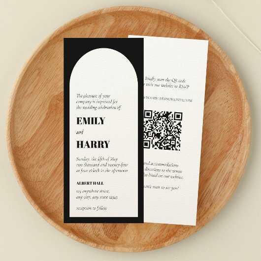 Moderne Arch Bold Typography QR code Long Wedding Kaart