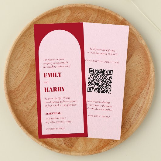 Moderne Arch Bold Typography QR code Long Wedding Kaart