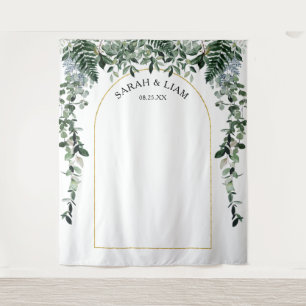 Moderne Arch Botanische Bruiloft fotocabine achter Wandkleed