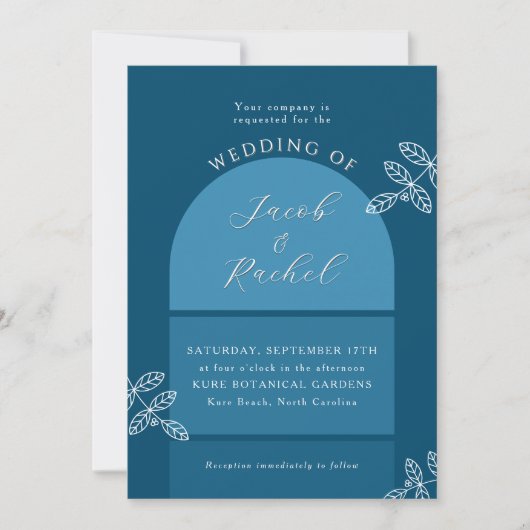 Moderne Arch Branches Elegant Ocean Blue Wedding Kaart (Voorkant)