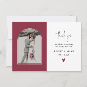 Moderne Arch Burgundy Trouwfoto Bedankkaart