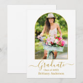 Moderne Arch Calligrafie Foto Gold Afstuderen Aankondiging (Voorkant / Achterkant)