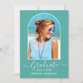 Moderne Arch Calligraphy Blauwgroen Graduation Par Kaart (Voorkant)