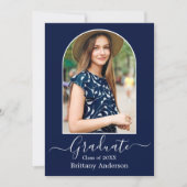 Moderne Arch Calligraphy Blue Graduation Party Kaart (Voorkant)