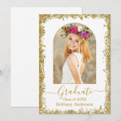 Moderne Arch Calligraphy Gold Glitter Afstuderen Aankondiging (Voorkant / Achterkant)