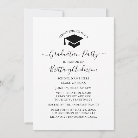 Moderne Arch Calligraphy Graduation Party Kaart (Achterkant)