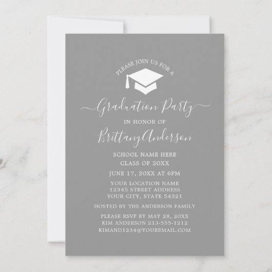 Moderne Arch Calligraphy Gray Graduation Party Kaart (Achterkant)