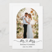 Moderne Arch Calligraphy Heart Mr. en Mrs Wedding Bedankkaart (Voorkant / Achterkant)