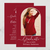 Moderne Arch Calligraphy Red Graduation Party Kaart (Voorkant / Achterkant)