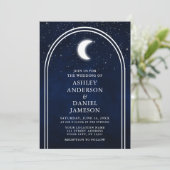 Moderne Arch Celestial Moon Stars Wedding Kaart (Staand voorkant)