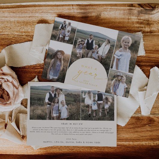 Moderne Arch | Cream Folie Multi Photo What A Year Feestdagenkaart