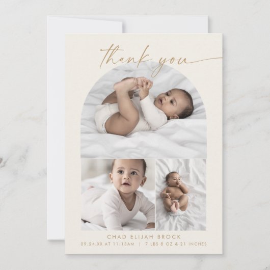Moderne Arch | Cream Photo Collage Dankuwel Aankondiging (Voorkant)