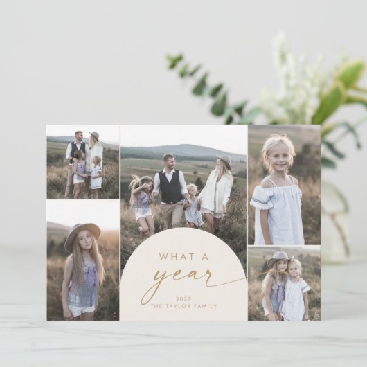 Moderne Arch | Crème multi-fotoserie: één jaar Feestdagenkaart (Staand voorkant)