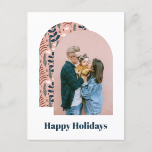 Moderne Arch Custom Foto Pink Foliage Feestdagenkaart