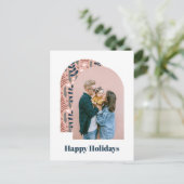 Moderne Arch Custom Foto Pink Foliage Feestdagenkaart (Staand voorkant)