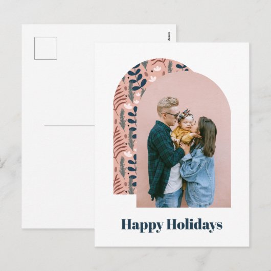 Moderne Arch Custom Foto Pink Foliage Feestdagenkaart (Voorkant / Achterkant)