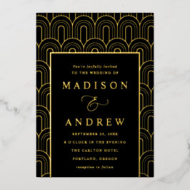 Moderne Arch Deco Black en Gold Wedding Folie Uitnodiging