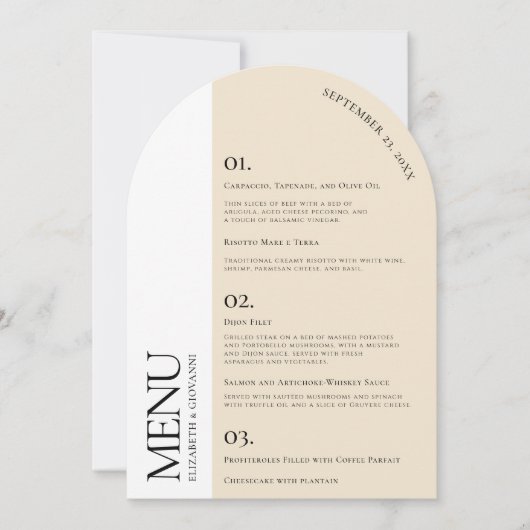 Moderne Arch Elegance | Trouwmenu Kaart (Voorkant)