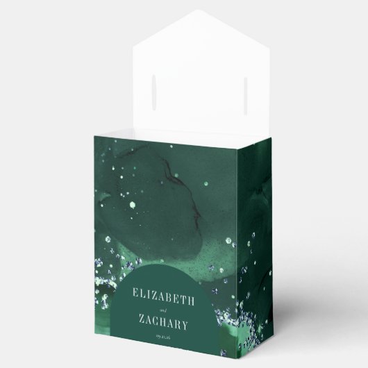 Moderne Arch Emerald Green Agate Glitter Bedankdoosjes (Geopend)