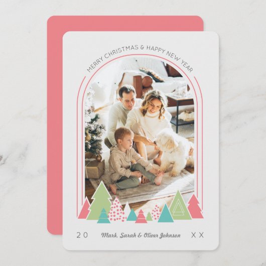 Moderne Arch en Colorful Tree-kerstkaart Kaart (Voorkant / Achterkant)