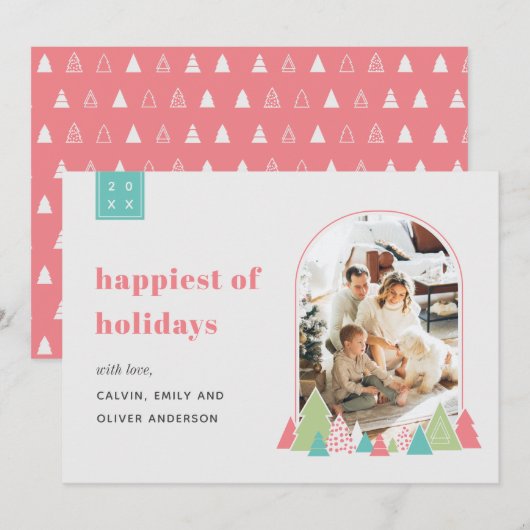 Moderne Arch en Colorful Tree-kerstkaart Kaart (Voorkant / Achterkant)