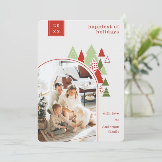 Moderne Arch en Colorful Tree-kerstkaart Kaart (Staand voorkant)