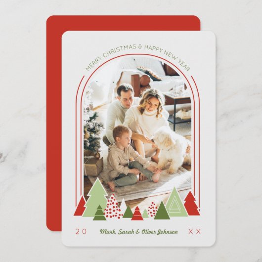 Moderne Arch en Colorful Tree-kerstkaart Kaart (Voorkant / Achterkant)