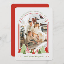 Moderne Arch en Colorful Tree-kerstkaart