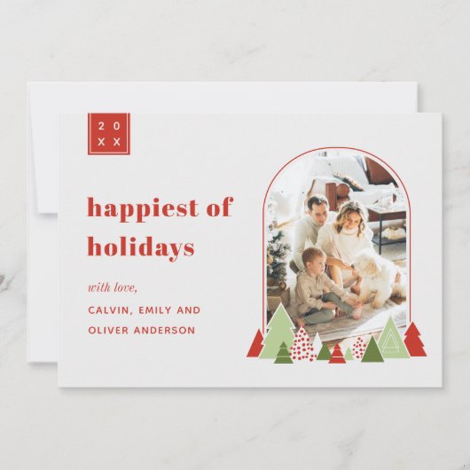 Moderne Arch en Colorful Tree-kerstkaart Kaart (Voorkant)