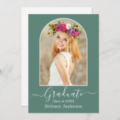 Moderne Arch Eucalyptus Green Afstuderen Aankondiging (Voorkant / Achterkant)