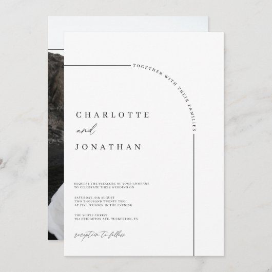 Moderne Arch Foto Black and White Wedding Kaart (Voorkant / Achterkant)