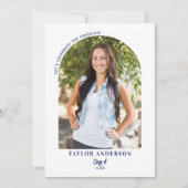 Moderne Arch Foto Elegant Blauw Afstudeerfeest Kaart (Voorkant)