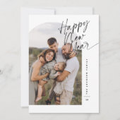 Moderne Arch Foto Gelukkig Nieuwjaar Script Kerstm Feestdagenkaart (Voorkant)