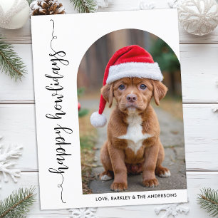 Moderne Arch Foto Kerst Happy Howholidays Hond Feestdagenkaart