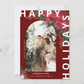 Moderne Arch Foto Poinsietta Floral Kerstmis Feestdagenkaart (Voorkant)