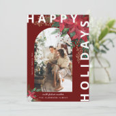 Moderne Arch Foto Poinsietta Floral Kerstmis Feestdagenkaart (Staand voorkant)