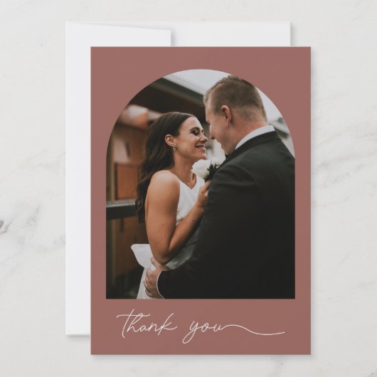 Moderne Arch Foto Rust Wedding Bedankt (Voorkant)
