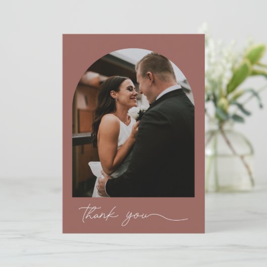 Moderne Arch Foto Rust Wedding Bedankt (Staand voorkant)