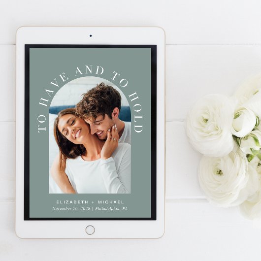 Moderne Arch Foto Sage Green Wedding Kaart