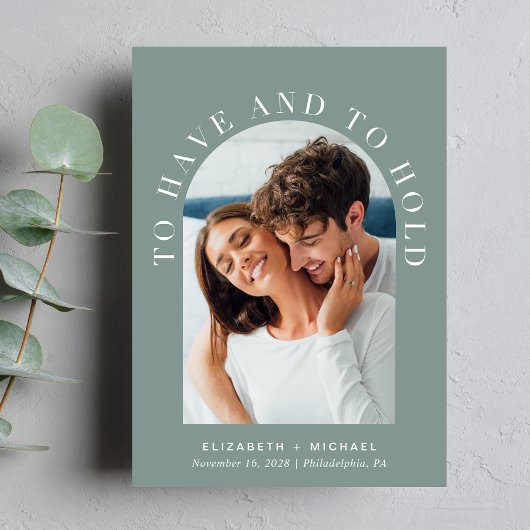Moderne Arch Foto Sage Green Wedding Kaart