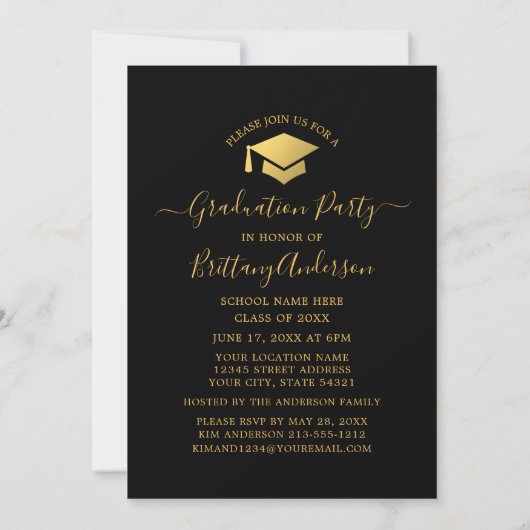 Moderne Arch Gold Calligraphy Graduation Party Kaart (Achterkant)